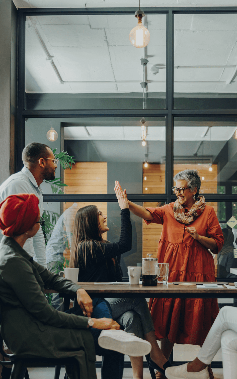 Diverse group enjoying teamwork moment